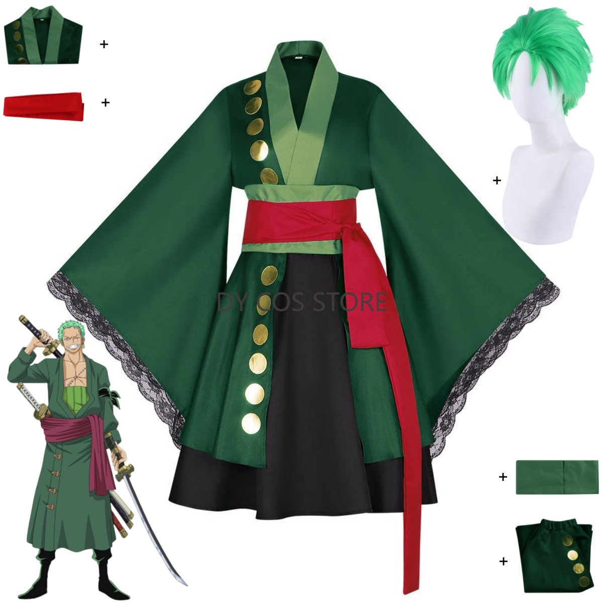 Anime Zoro Cosplay Female - أنيمي رورونوا زورو تأثيري حلي وانو