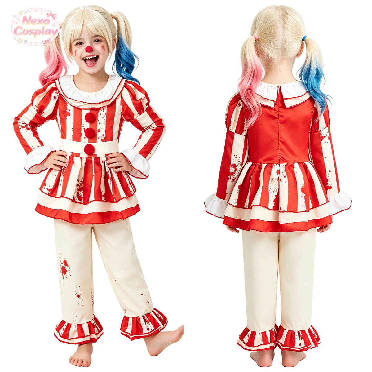 بدلة مهرج مرعب للأطفال بخطوط ح - مراجعة Kids Cosplay Anime وسعره