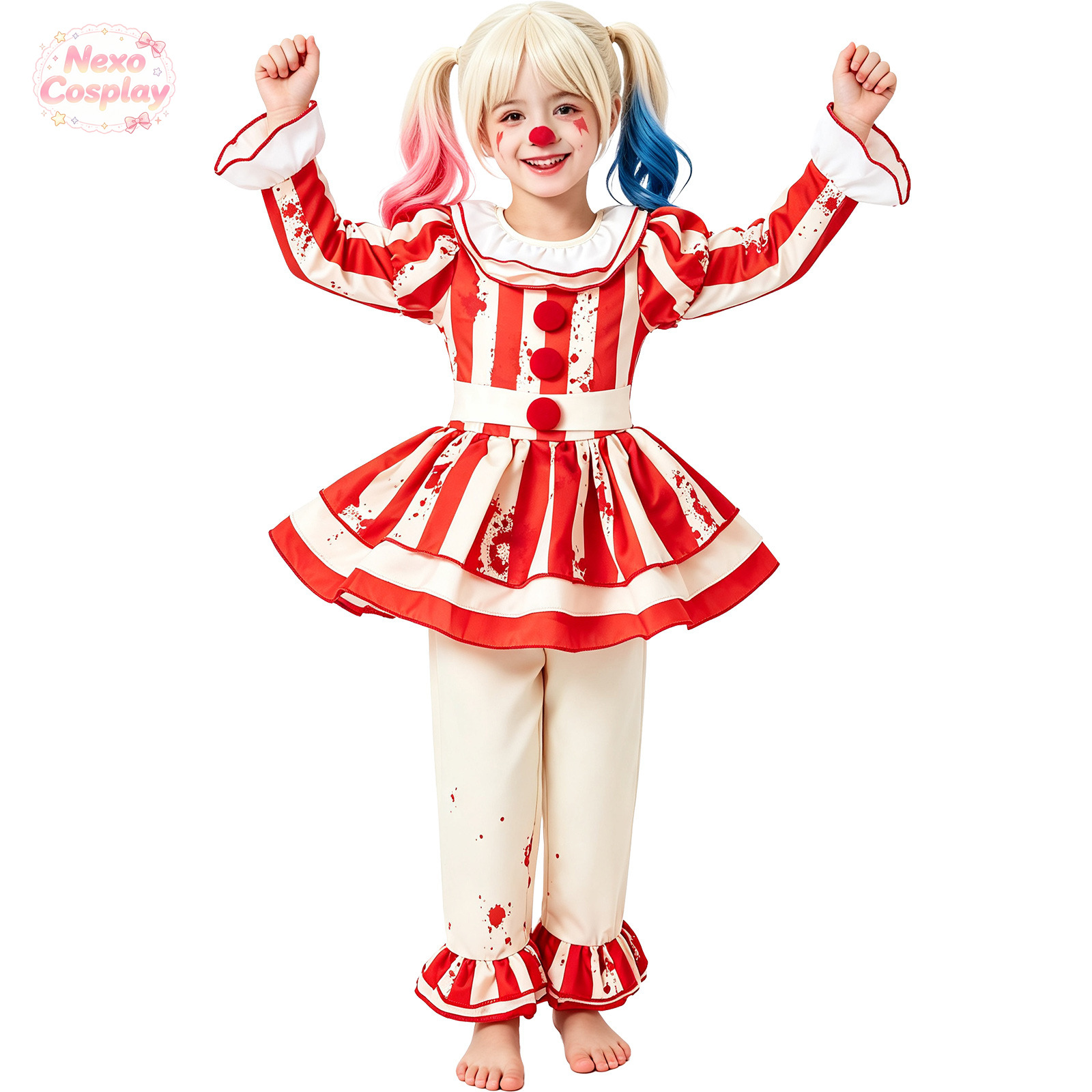 بدلة مهرج مرعب للأطفال بخطوط ح - مراجعة Kids Cosplay Anime وسعره